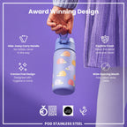 Leak Proof Kids Water Bottle, Stainless Steel, Hedgehogs, 400ml (13oz)