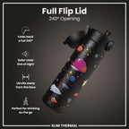 Leak Proof Slim Thermal Water Bottle, Insulated Steel, Spaceships, 500ml (17oz)