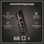 Leak Proof Slim Thermal Water Bottle, Insulated Steel, Spaceships, 500ml (17oz)