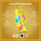 Leak Proof Kids Water Bottle, Stainless Steel, Dinosaurs, 400ml (13oz)