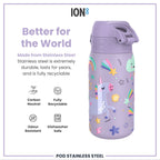 Leak Proof Kids Water Bottle, Stainless Steel, Purple Unicorns, 400ml (13oz)