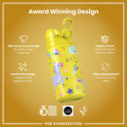 Leak Proof Kids Water Bottle, Stainless Steel, Yellow Unicorns, 400ml (13oz)