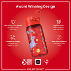 Leak Proof Kids Water Bottle, Recyclon, Red Unicorns, 350ml (12oz)