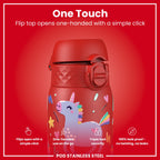 Leak Proof Kids Water Bottle, Stainless Steel, Red Unicorns, 400ml (13oz)