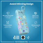 Leak Proof Kids Water Bottle, Stainless Steel, Blue Unicorns, 400ml (13oz)