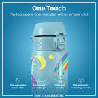 Leak Proof Slim Water Bottle, Stainless Steel, Blue Unicorns, 600ml (20oz)