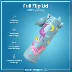 Leak Proof Slim Water Bottle, Stainless Steel, Blue Unicorns, 600ml (20oz)