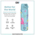 Leak Proof Slim Water Bottle, Stainless Steel, Blue Unicorns, 600ml (20oz)