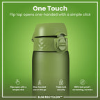 Leak Proof Slim Water Bottle, Recyclon, Khaki Green, 500ml (18oz)