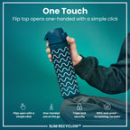 Leak Proof Slim Water Bottle, Recyclon, Waves, 500ml (18oz)