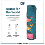 Leak Proof Slim Water Bottle, Recyclon, Whales, 500ml (18oz)