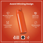 Leak Proof 1 Litre Water Bottle, Stainless Steel, Hearty Orange, 1L