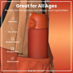Leak Proof Slim Water Bottle, Recyclon, Hearty Orange, 500ml (18oz)