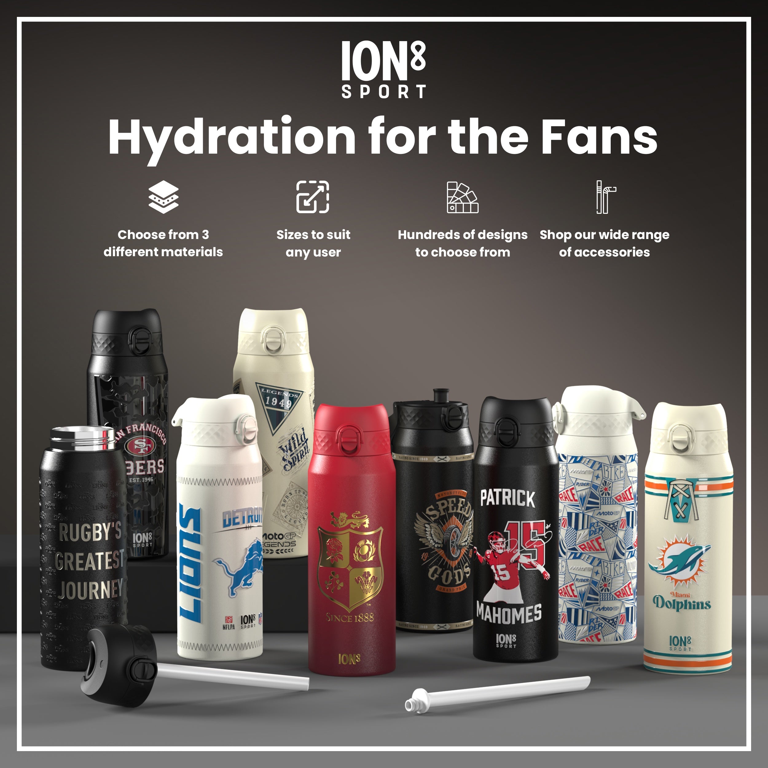 Lions X ION8 Insulated Steel Water Bottle, British & Irish Lions, Rugbys Greatest Journey, 750ml (24oz)