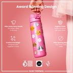 Leak Proof Slim Thermal Steel Water Bottle, Insulated, Cats, 500ml (17oz)