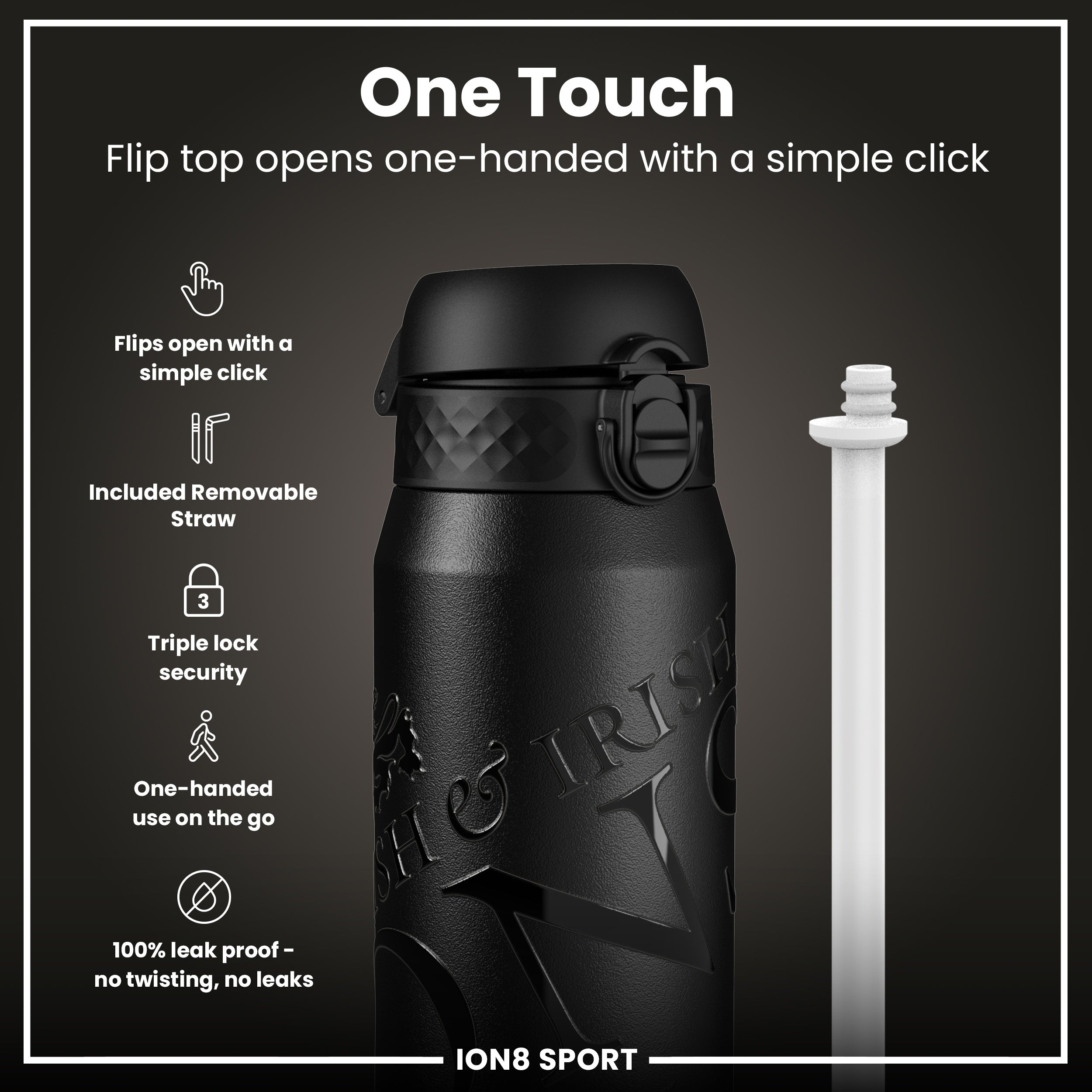 Lions X ION8 Insulated Steel Water Bottle, British & Irish Lions, Lions, 750ml (24oz)