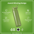 Leak Proof Slim Water Bottle, Stainless Steel, Khaki Green, 600ml (20oz)