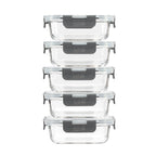 Rectangle Glass Food Storage Containers - 370ml - 5 PACK