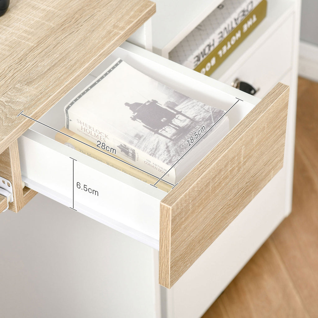 Compact Computer Desk with Keyboard Tray, Home Office Desk with Drawer for Bedroom Study, Oak Colour
