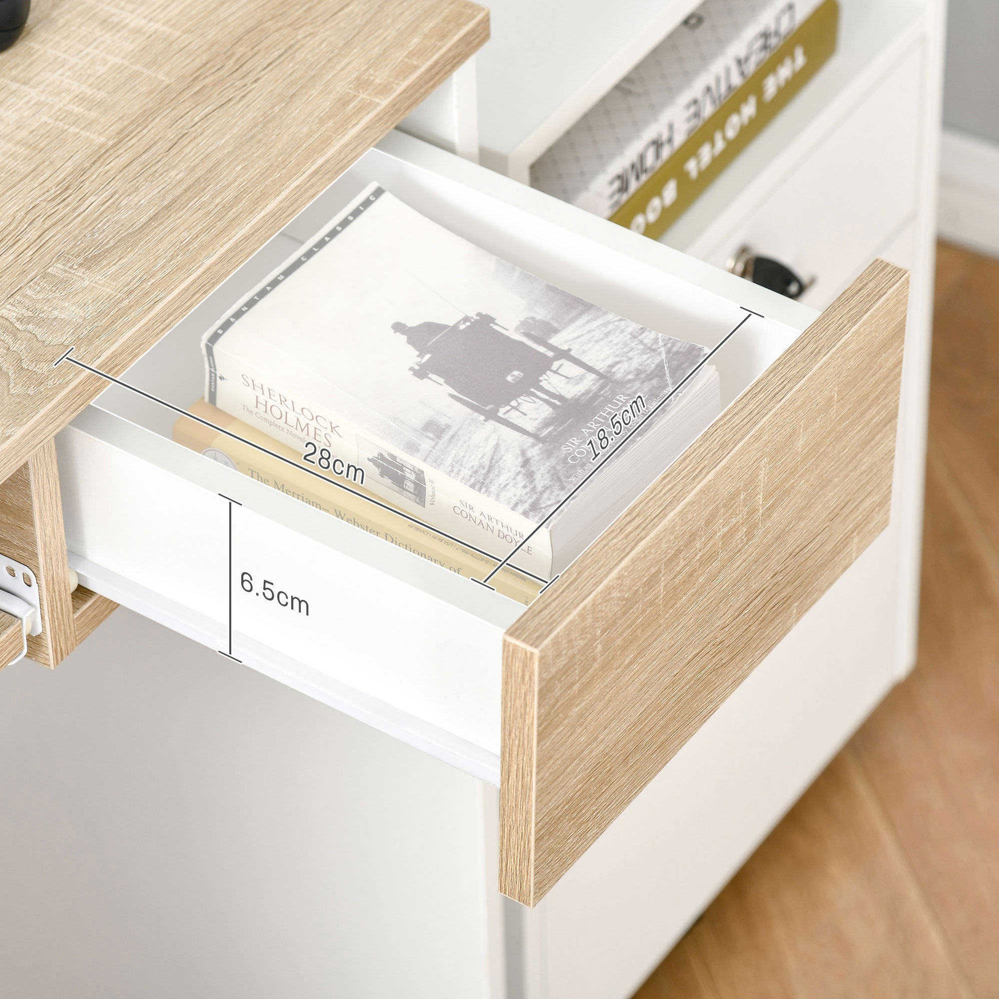 Compact Computer Desk with Keyboard Tray, Home Office Desk with Drawer for Bedroom Study, Oak Colour