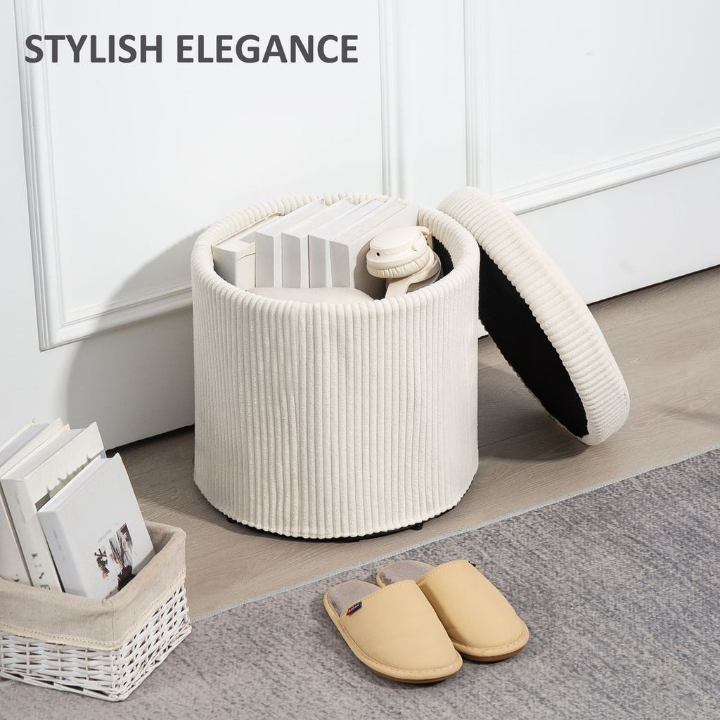 Round Storage Ottoman with Lid, Vanity Stool with Storage