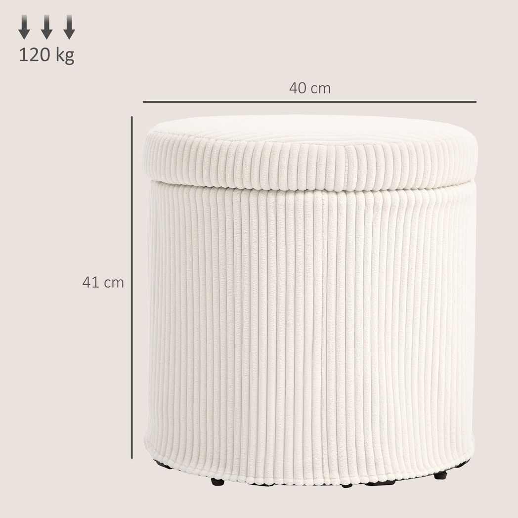 Round Storage Ottoman with Lid, Vanity Stool with Storage