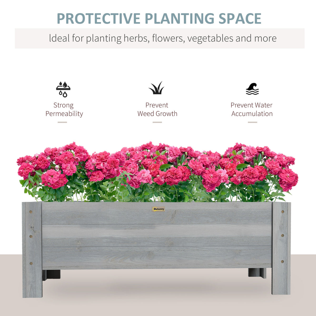 Wooden Garden Raised Bed Planter Grow Containers Pot, 100x36.5x36cm