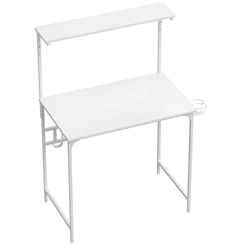 Computer Desk, 80cm Home Office Study Table with Hutch Shelf, Cup Holder, Headphone Hook, White