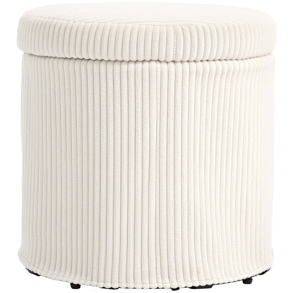 40cm Round Storage Ottoman, Corduroy Footstool with Removable Lid and Legs, Vanity Stool for Living Room, Bedroom, Beige Beige