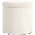 40cm Round Storage Ottoman, Corduroy Footstool with Removable Lid and Legs, Vanity Stool for Living Room, Bedroom, Beige Beige