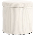 40cm Round Storage Ottoman, Corduroy Footstool with Removable Lid and Legs, Vanity Stool for Living Room, Bedroom, Beige Beige