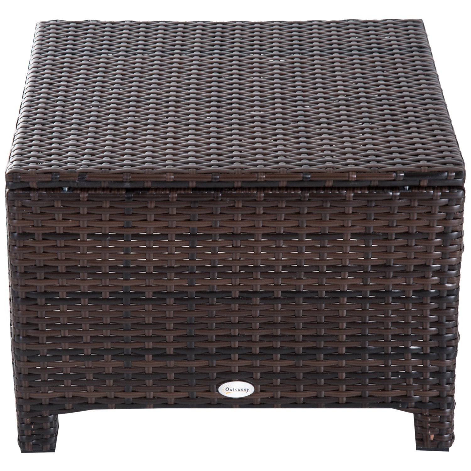 Rattan Footstool Wicker Ottoman with Padded Seat Cushion Outdoor Patio Furniture for Garden Poolside Living Room, 50 x 50 x 35 cm, Brown