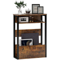 Narrow Side Table with Storage, Bedside End Table, Rustic Brown