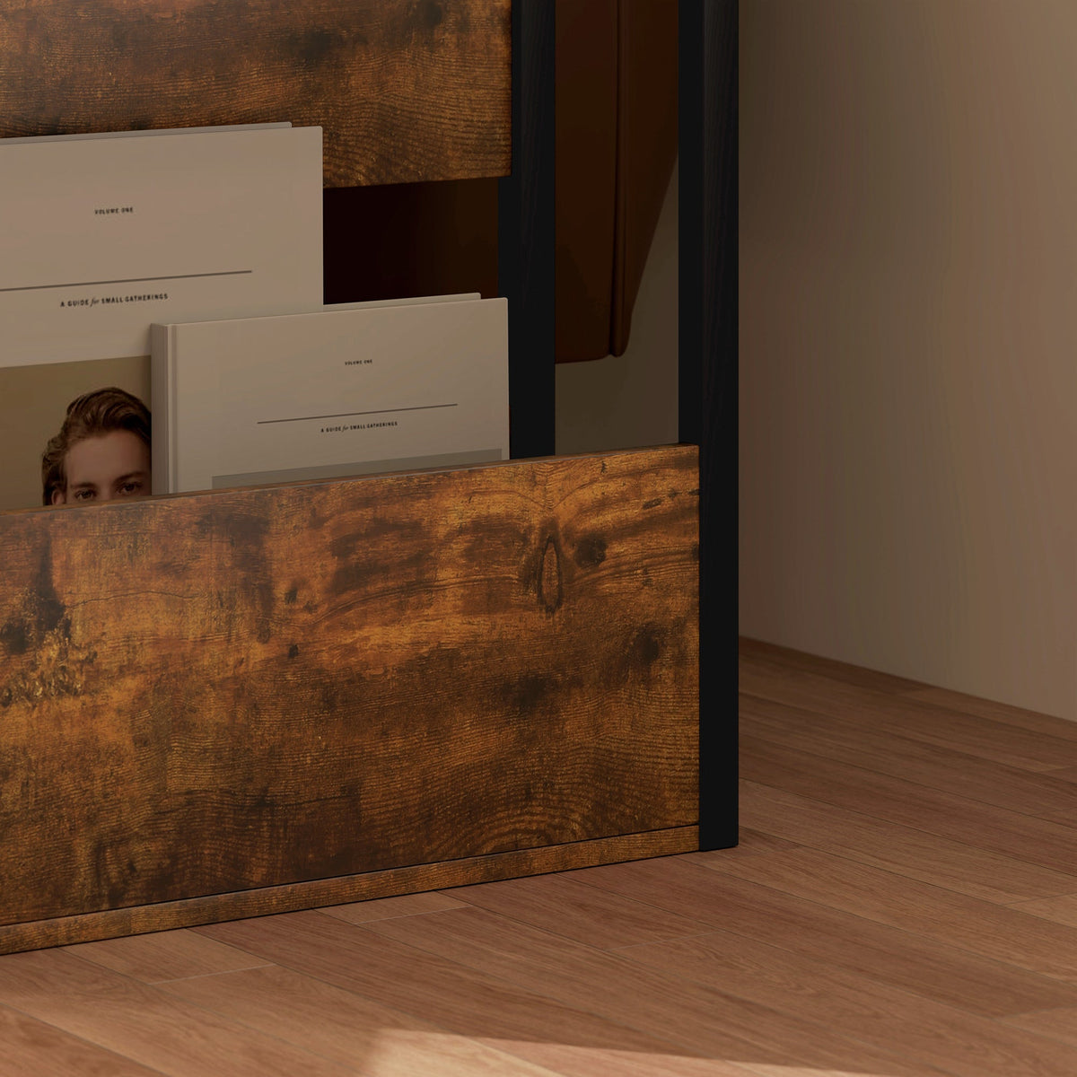 Narrow Side Table with Storage, Bedside End Table, Rustic Brown