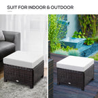 Rattan Footstool Wicker Ottoman with Padded Seat Cushion Outdoor Patio Furniture for Garden Poolside Living Room, 50 x 50 x 35 cm, Brown