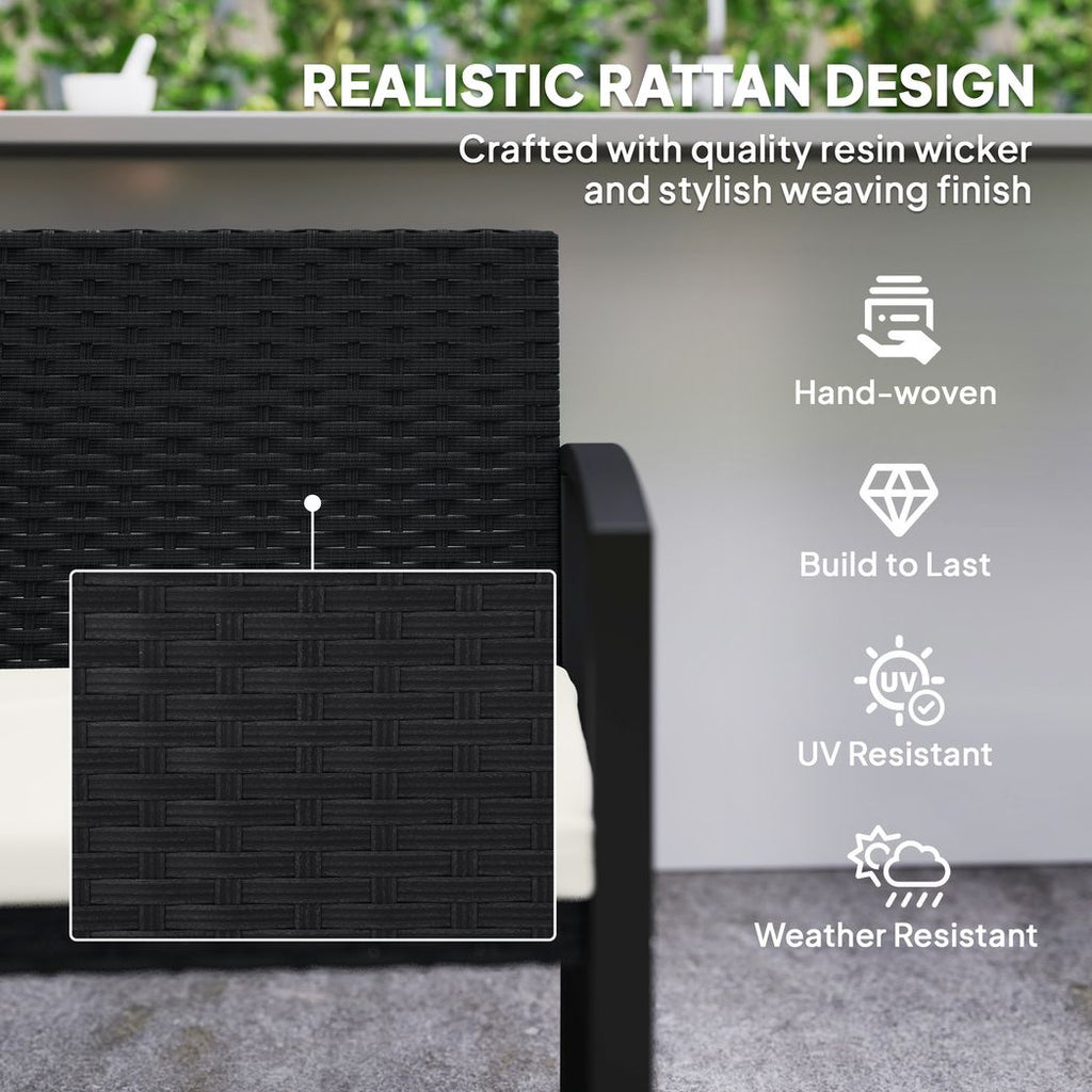 2 Seater Rattan Garden Bench with Cushion, Steel Frame