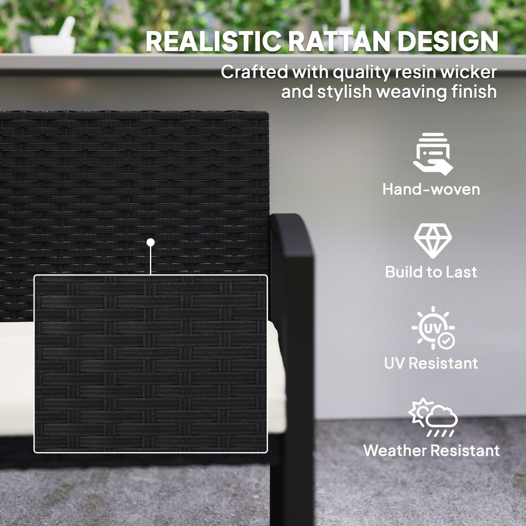 2 Seater Rattan Garden Bench with Cushion, Steel Frame