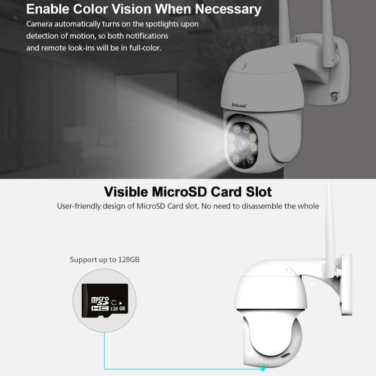 Sricam SP028 1080P HD Outdoor PTZ Camera, Support Two Way Audio / Motion Detection / Humanoid Detection / Color Night Vision / TF Card, US Plug, SP028 AU Plug, SP028 EU Plug, SP028 UK Plug, SP028 US Plug – TPU