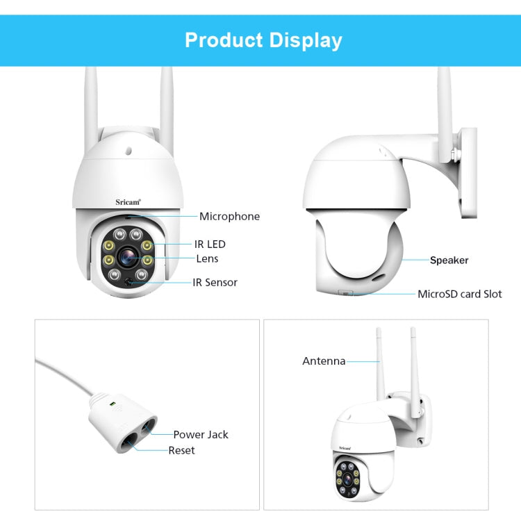 Sricam SP028 1080P HD Outdoor PTZ Camera, Support Two Way Audio / Motion Detection / Humanoid Detection / Color Night Vision / TF Card, US Plug, SP028 AU Plug, SP028 EU Plug, SP028 UK Plug, SP028 US Plug – TPU
