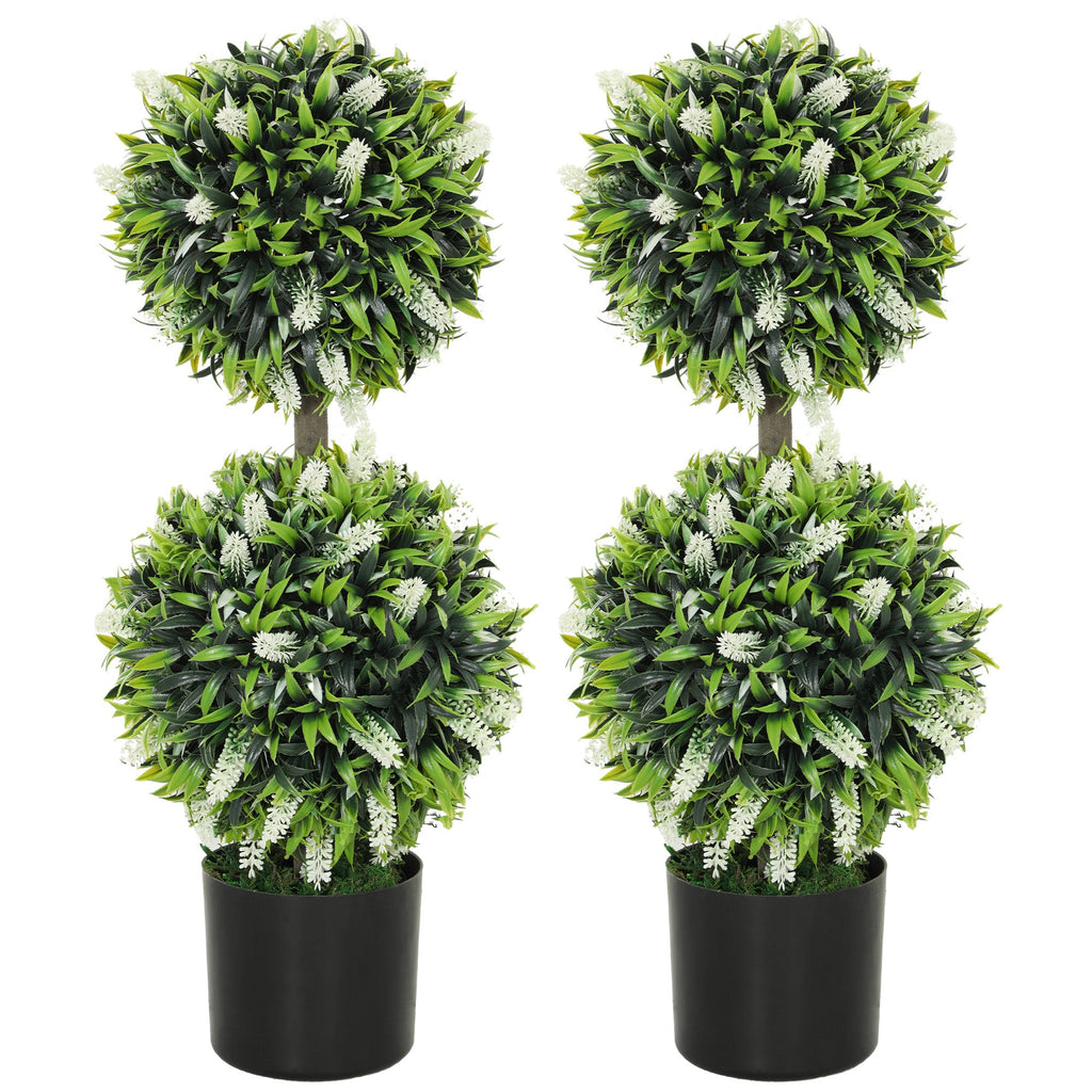 Set of 2 Potted Artificial Plants with Lavender Flowers White