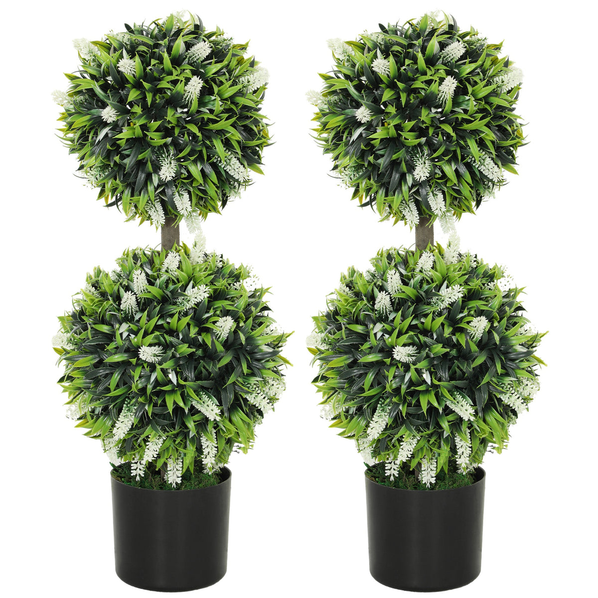 Set of 2 Potted Artificial Plants with Lavender Flowers White