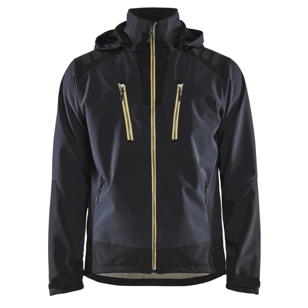 Blåkläder 4749 Stretch Hooded Softshell Jacket, wind and waterproof fabric Dark navy Yellow