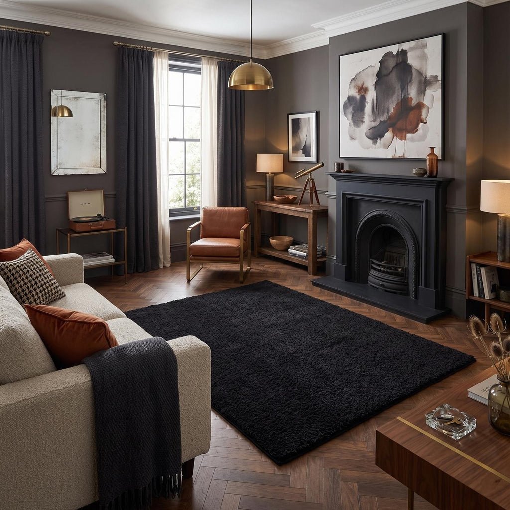 Solid Black Shaggy Rug