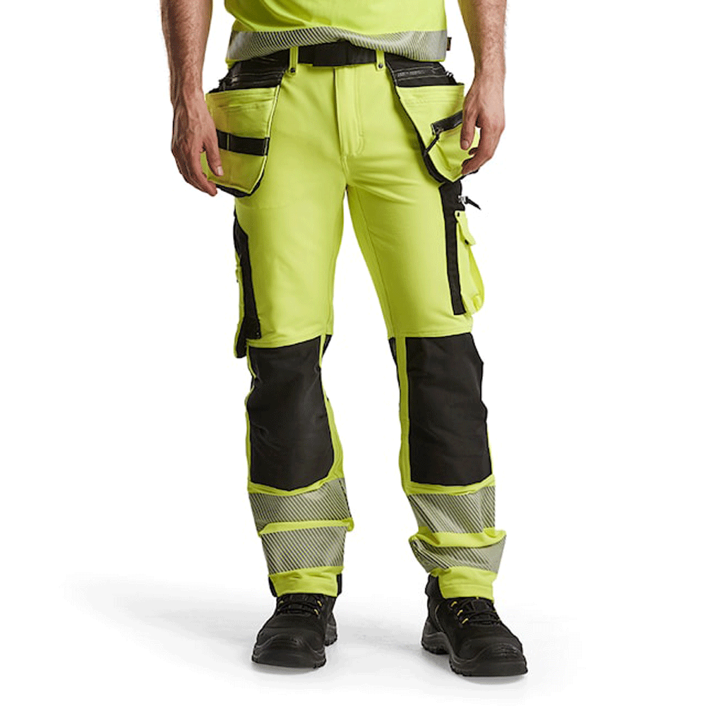 Blaklader 1997 Hi-Vis 4-Way Stretch Holster Pocket Kneepad Work Trousers Hi-Vis Yellow/Black Waist 30" Leg 32"