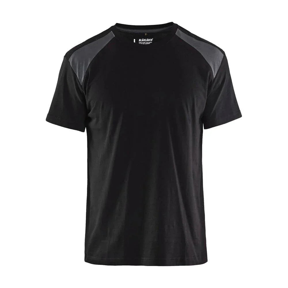 Blaklader 3379 Cotton Two Tone Crew Neck Work T-Shirt Black Mid grey
