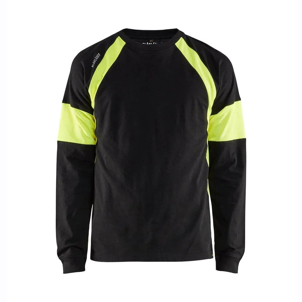 Blaklader 3520 Long Sleeved T-Shirt with Hi-Vis Panels Black Hi-vis yellow