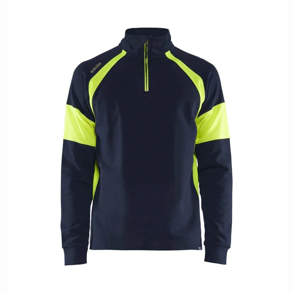 Blaklader 3550 1/4 Zip Sweatshirt with Hi-Vis Panels Navy blue Hi-vis yellow