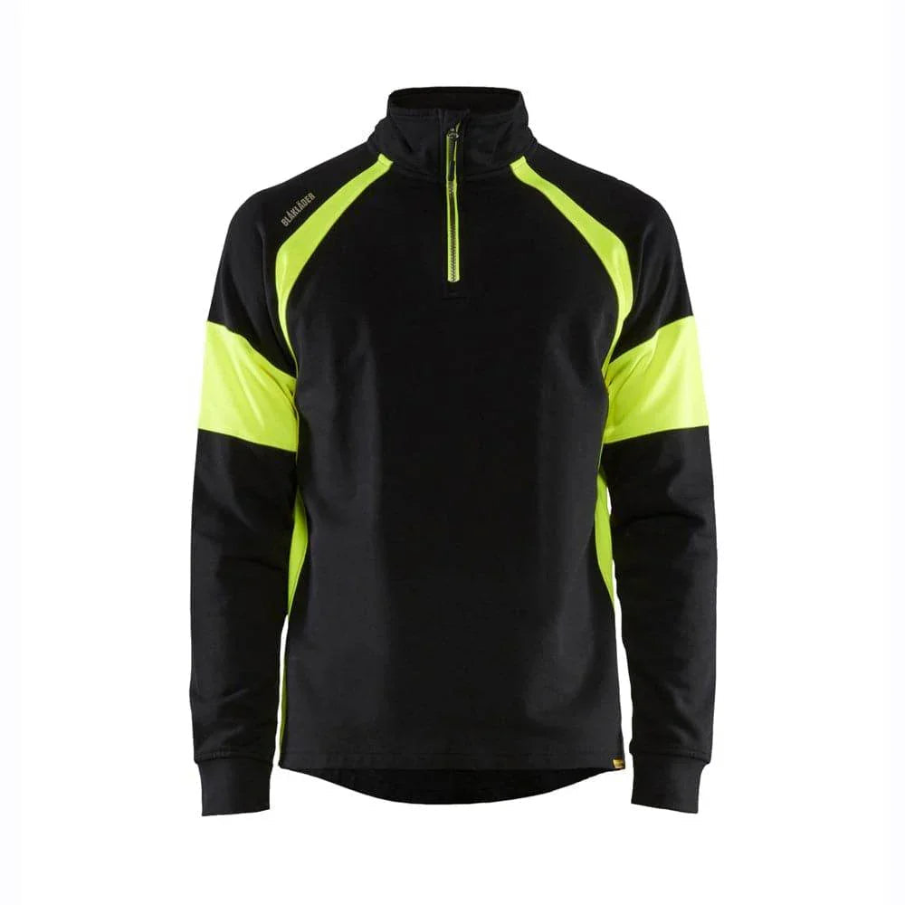 Blaklader 3550 1/4 Zip Sweatshirt with Hi-Vis Panels Black Hi-vis yellow