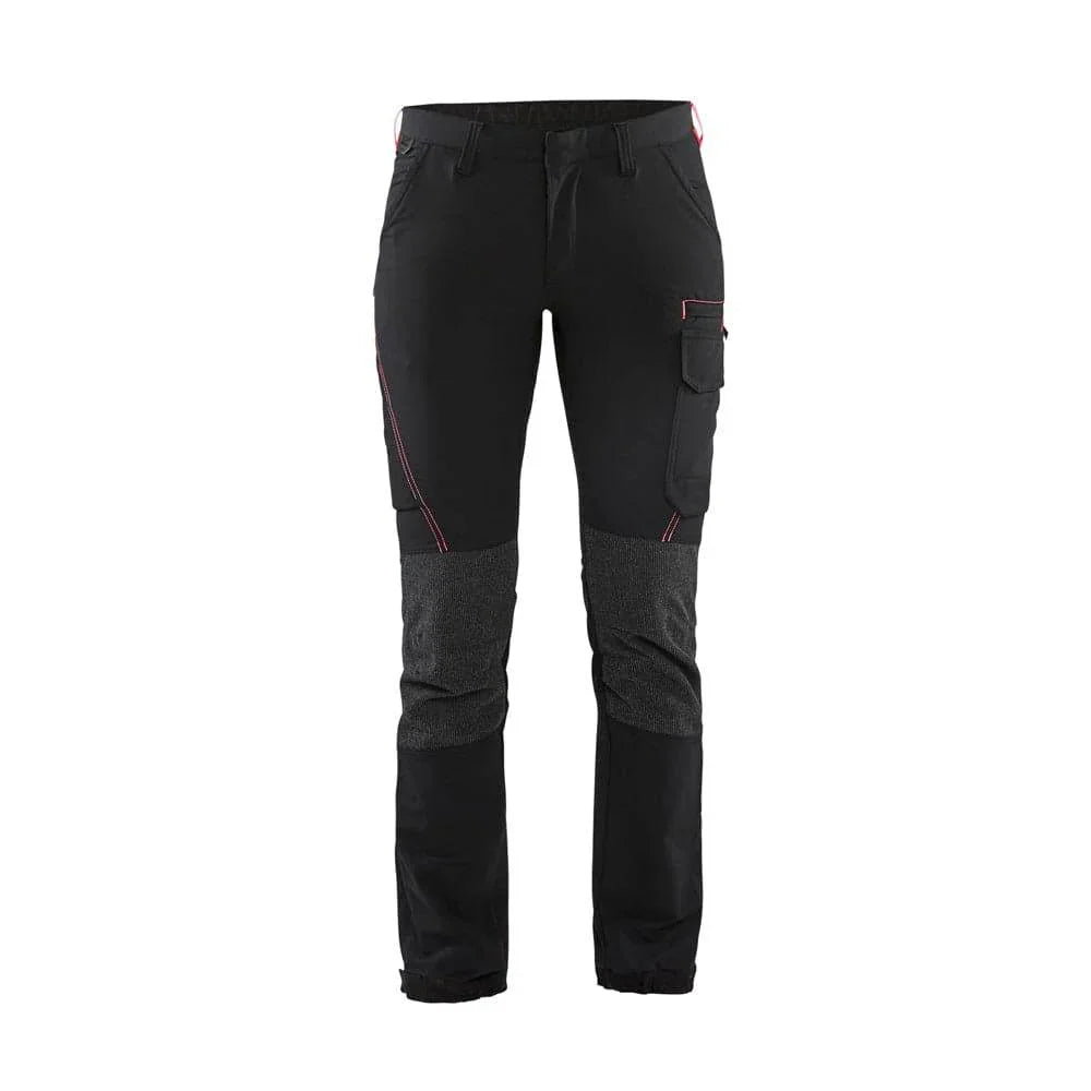 Blaklader 7122 Womens 4-Way Stretch Service Work Trouser Black/Red, UK 14 Long Leg