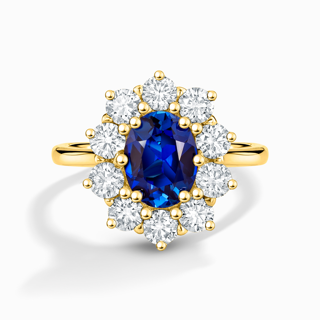 Blue Sapphire Halo Engagement Ring in 18k Gold Vermeil
